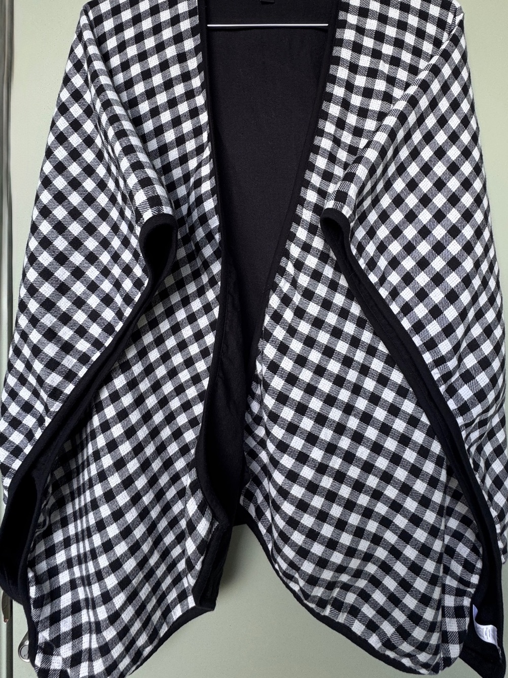 Ann Taylor Checkered U-Shape Gingham Open Front Wrap Cape Coat One Size